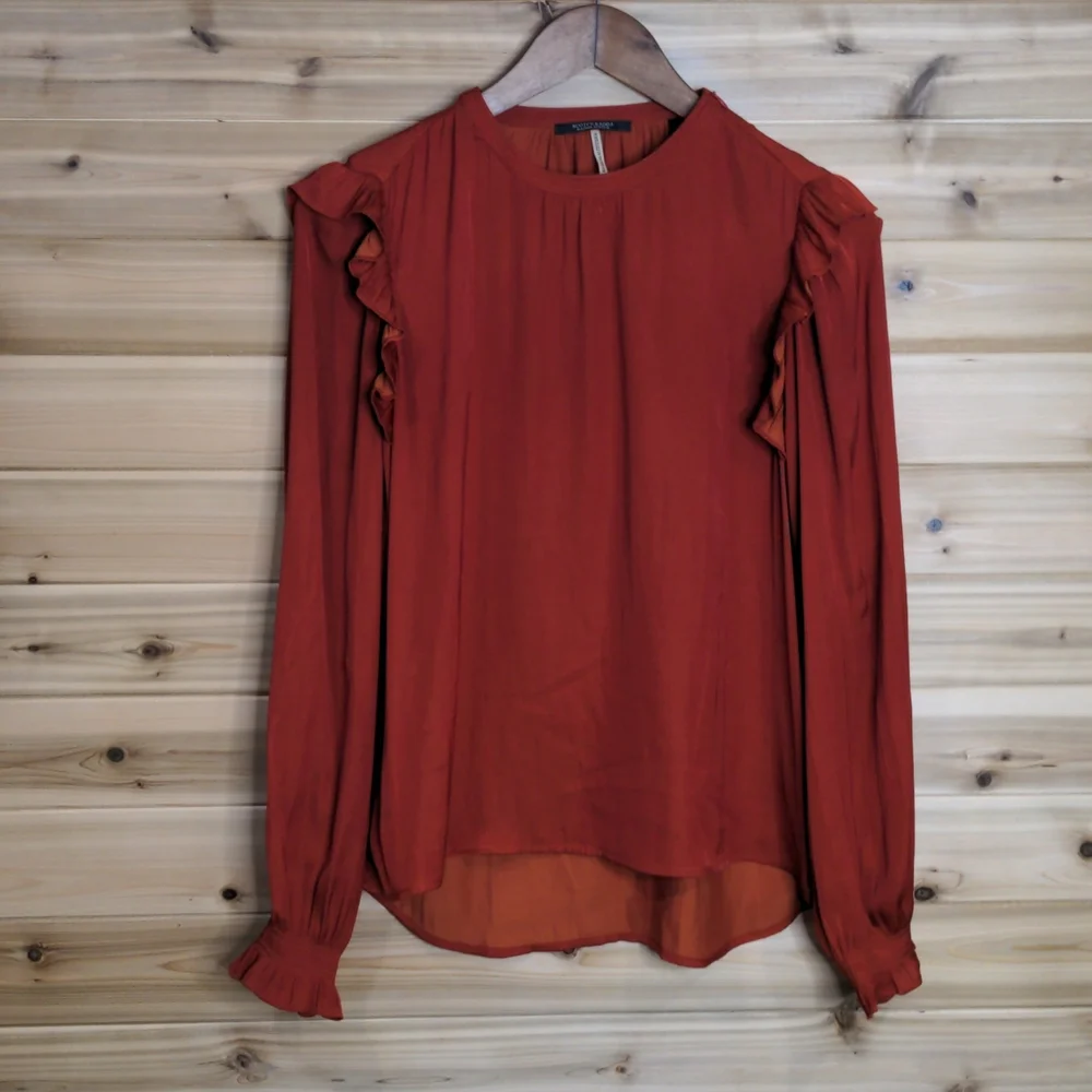 Scotch and Soda Ruffle Blouse in Burnt Orange size Small - Picture 1 of 11